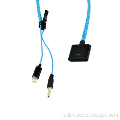 Fashionable 2-in-1 zipper USB cable for iPhone/Samsung/Android